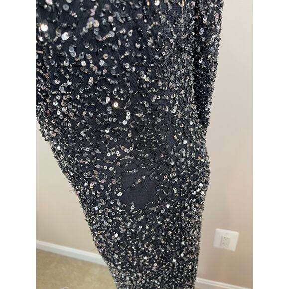 Retrofete Celine Sequin Asymmetrical Shoulder Draped Black Maxi Dress Size L - Picture 5 of 9